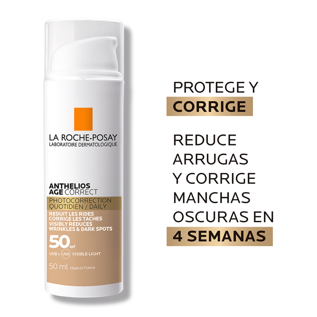 Anthelios Age Correct con Color 50 SPF La Roche-Posay corrige imperfecciones y manchas ligeras.