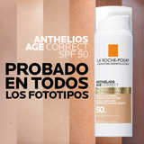 Anthelios Age Correct con Color 50 SPF La Roche-Posay deja la piel tersa y protegida todo el día.