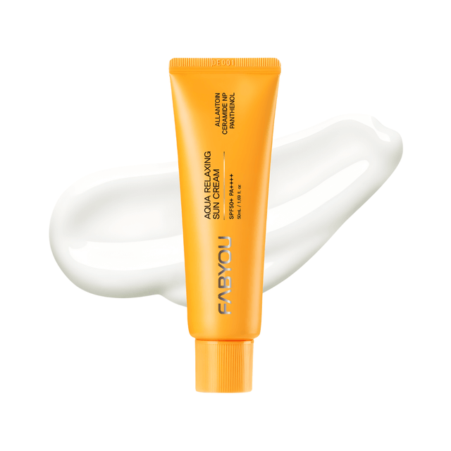 Fabyou Aqua Relaxing Sun Cream SPF50 con protección UV de amplio espectro.