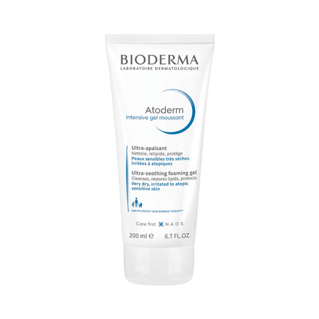 Atoderm Intensive Gel Moussant Bioderma limpia suavemente y calma la piel seca o irritada.