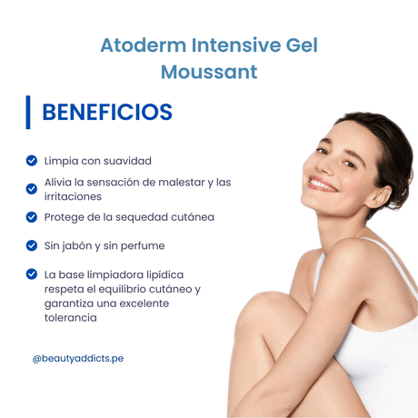 Atoderm Intensive Gel Moussant Bioderma fórmula sin jabón que limpia y protege la piel atópica.