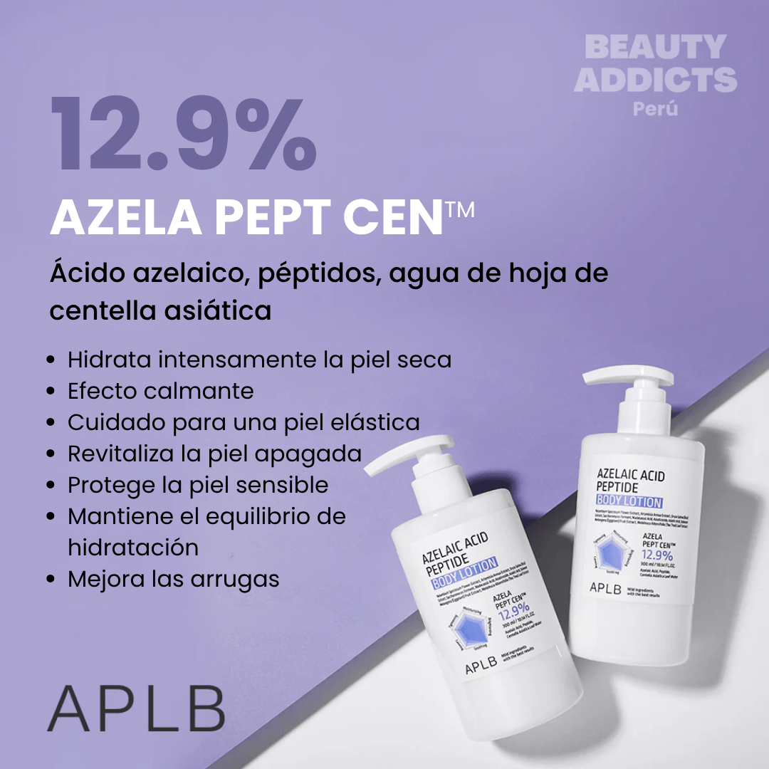 Azelaic Acid Peptide Body Lotion ideal para piel con textura irregular o tono desigual que necesita hidratación diaria.