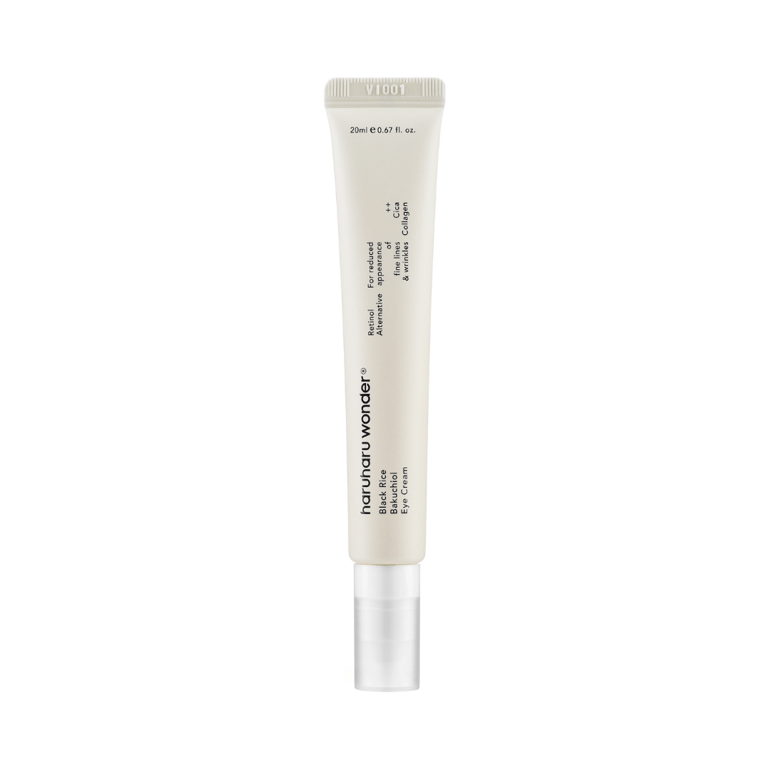 Black Rice Bakuchiol Eye Cream que mejora elasticidad y firmeza con ingredientes naturales y veganos.