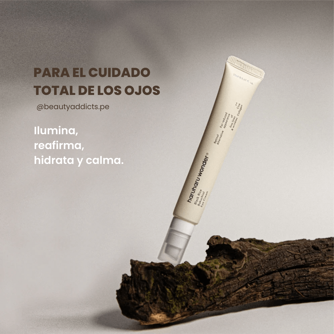 Black Rice Bakuchiol Eye Cream que mejora elasticidad y firmeza con ingredientes naturales y veganos.