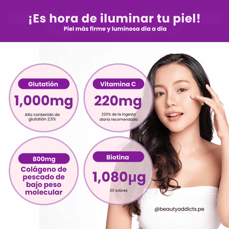 Boto suplemento blanqueador con glutatión y colágeno de molécula pequeña.