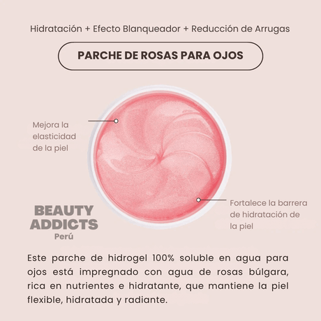 Bulgarian Rose Water Eye Patch ideal para reducir signos de fatiga y mejorar la hidratación del contorno de ojos.