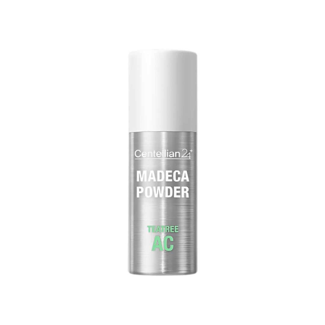 Polvo facial Madeca Tea Tree AC diseñado para controlar exceso de grasa y calmar brotes de acné.