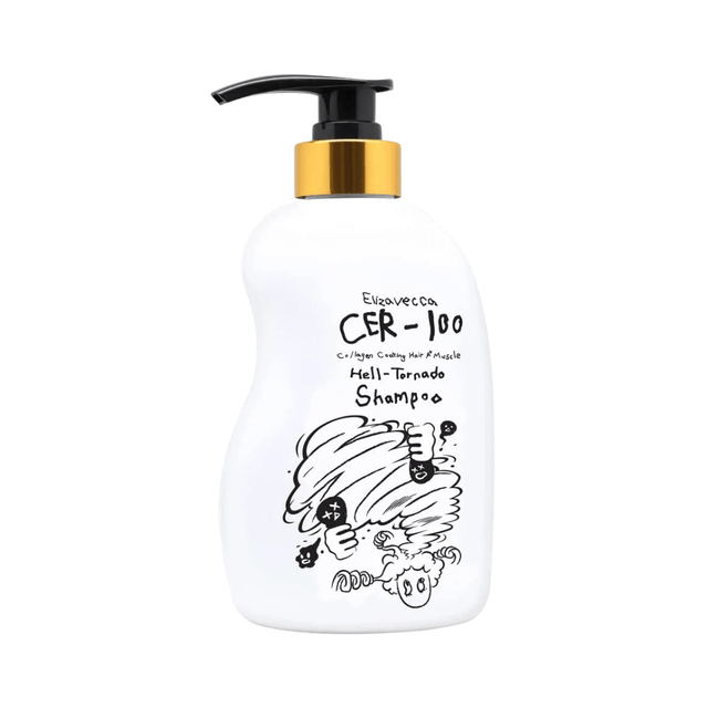 CER-100 Collagen Coating Hair A+ Muscle Helltornado Shampoo Elizavecca nutre con colágeno y proteínas.