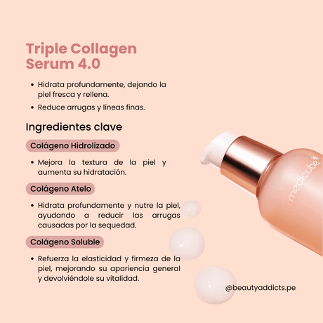 Sérum Medicube Triple Collagen 4.0 con tres tipos de colágeno que hidratan y mejoran la firmeza de la piel