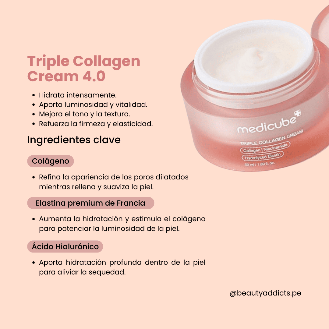 Crema Medicube Triple Collagen 4.0 con niacinamida y aceites nutritivos para firmeza y tono uniforme