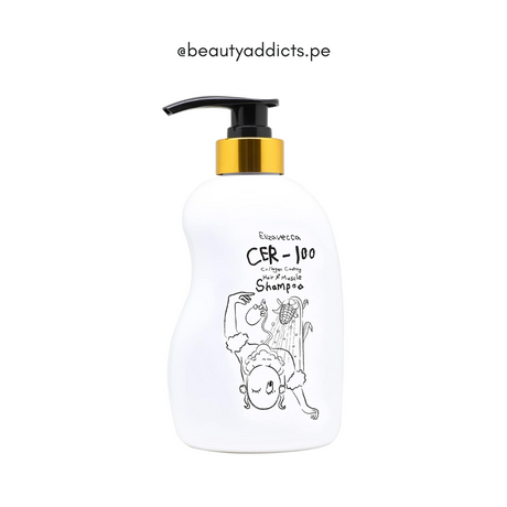 Shampoo Muscle Elizavecca con colágeno hidrolizado para mejorar elasticidad y brillo.