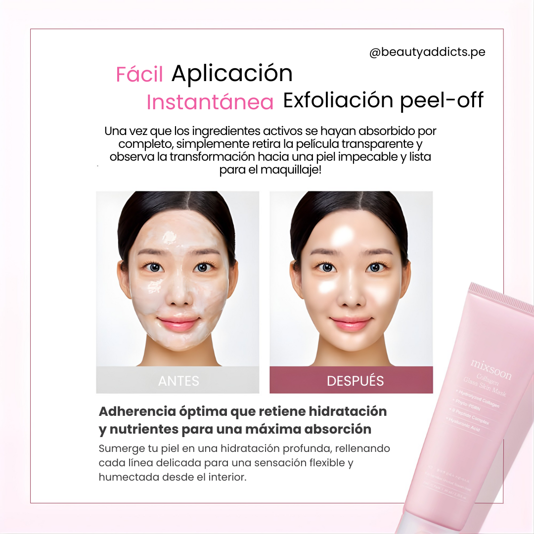 Mascarilla facial Mixsoon Collagen Glass Skin Mask para piel seca o deshidratada.