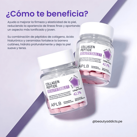 Collagen Peptide Beauty Tablet APLB suaviza la textura de la piel con efecto rejuvenecedor.