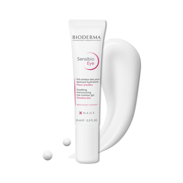 Contorno de Ojos Sensibio Eye Bioderma calma y reduce la apariencia de bolsas y ojeras.