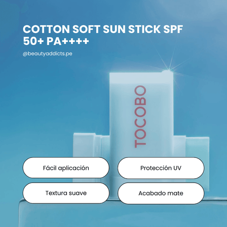Tocobo Cotton Soft Sun Stick con acabado mate que controla la oleosidad y protege con SPF50.