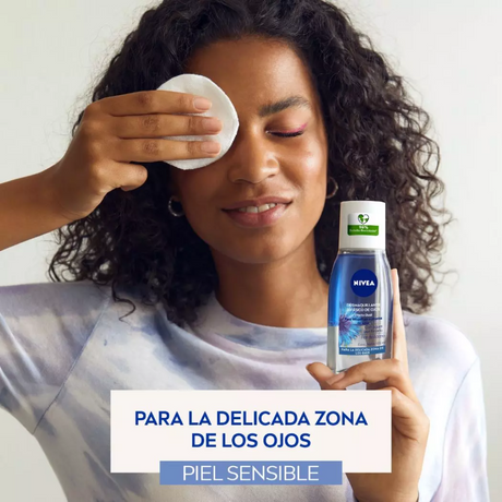 Desmaquillante Bifásico de Ojos Nivea cuida pestañas mientras elimina maquillaje.