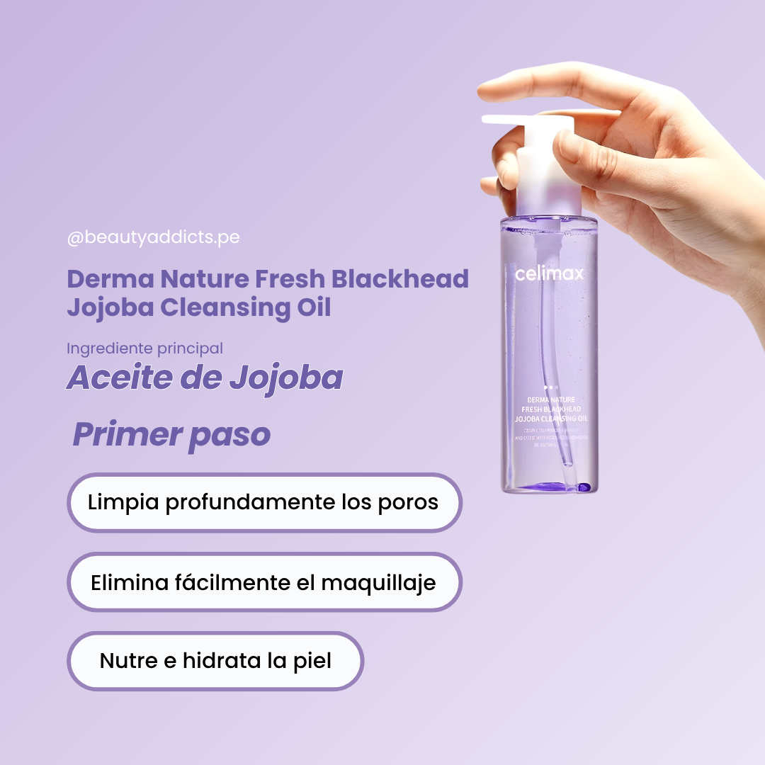 Aceite limpiador Celimax con jojoba que disuelve maquillaje, sebo y puntos negros sin dejar sensación grasa