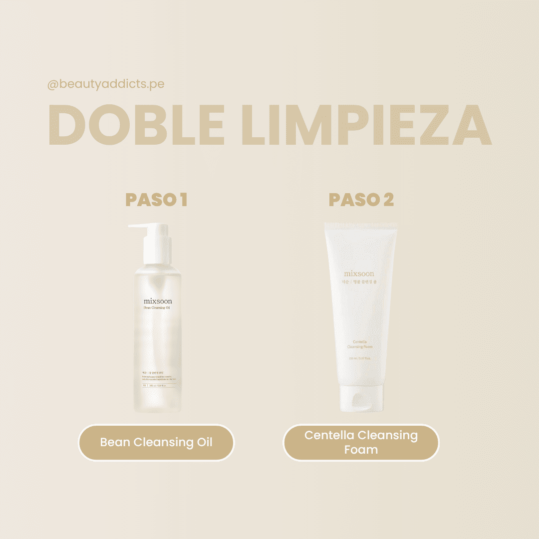 Rutina de doble limpieza de Mixsoon con Bean Cleansing Oil y Centella Cleansing Foam para una limpieza profunda.