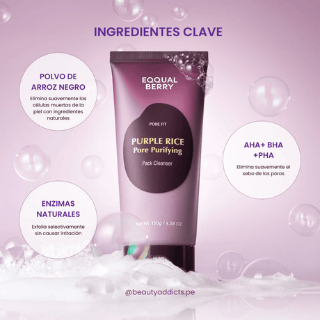 Eqqualberry Purple Rice Pore Purifying Pack Cleanser limpiador espumoso purificante