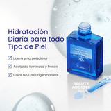 Aqua Marine Deep Serum formulado para aliviar la deshidratación, mejorar la elasticidad y mantener la piel suave, fresca y luminosa durante todo el día.