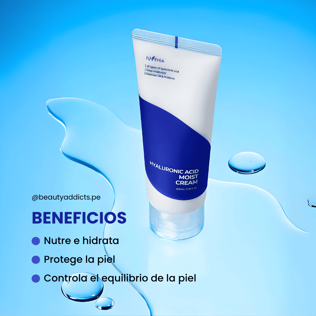 Crema hidratante Isntree con 10 tipos de ácido hialurónico para restaurar la humedad y firmeza de la piel