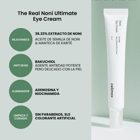 The Real Noni Ultimate Eye Cream que rejuvenece en un 36.33% el contorno de ojos con extracto de Noni.