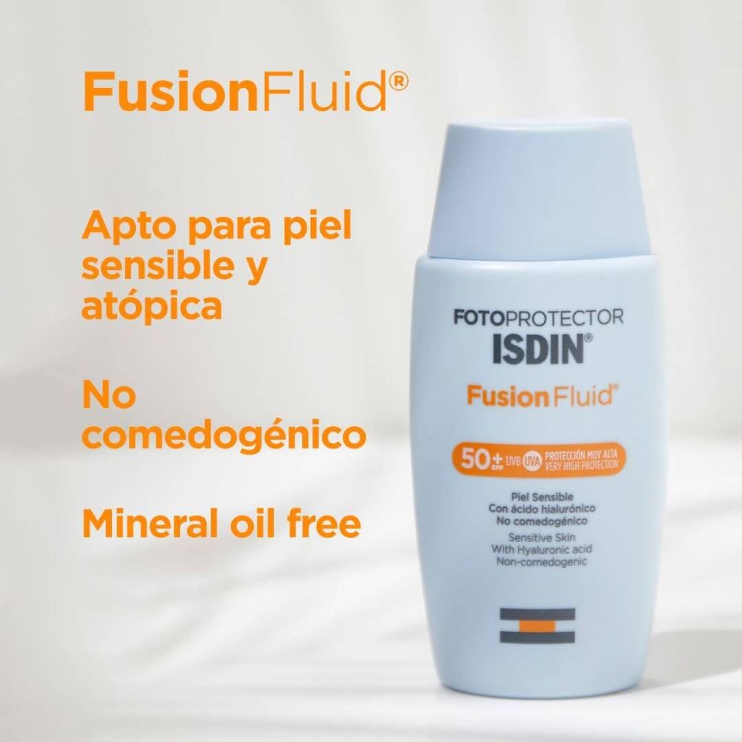 Fusion Fluid SPF 50 de ISDIN, resistente al agua y apto para piel sensible.