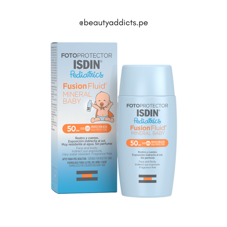 Fotoprotector ISDIN Fusion Fluid Mineral Baby SPF 50+ protege piel sensible infantil.