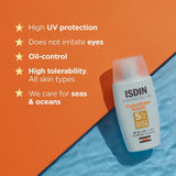 Fotoprotector ISDIN Fusion Water Magic SPF 50 protege con textura ligera y fresca.