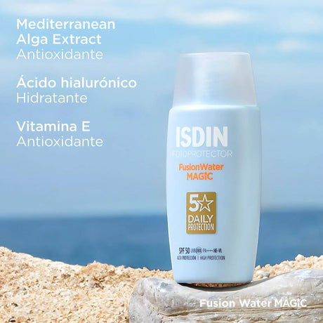 ISDIN Fusion Water Magic SPF 50 protege del sol con acabado ultraligero.