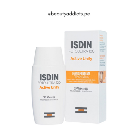 Fotoultra 100 ISDIN Active Unify SPF 50 sin color reduce y previene manchas solares.