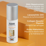ISDIN FotoUltra Age Repair Fusion Water SPF50 con Collagen Booster Peptide reduce arrugas.