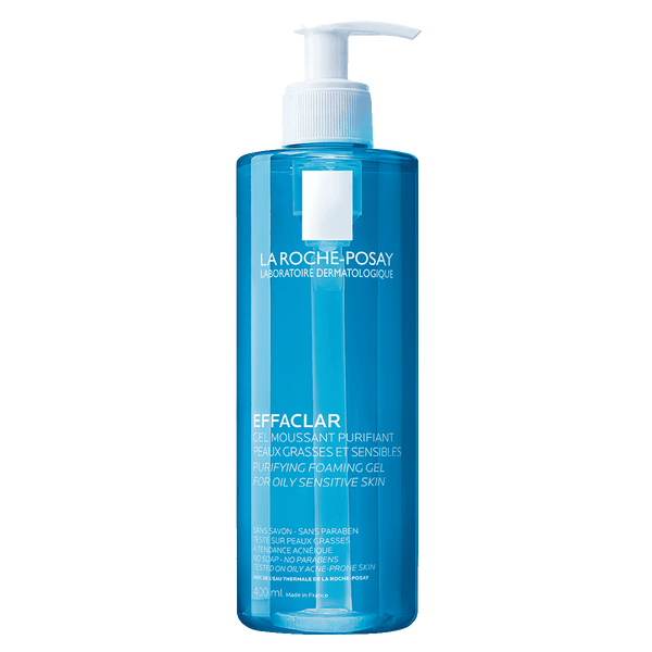Gel limpiador facial Effaclar La Roche-Posay reduce brillos y limpia poros.