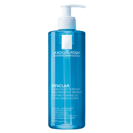 Gel limpiador facial Effaclar La Roche-Posay reduce brillos y limpia poros.