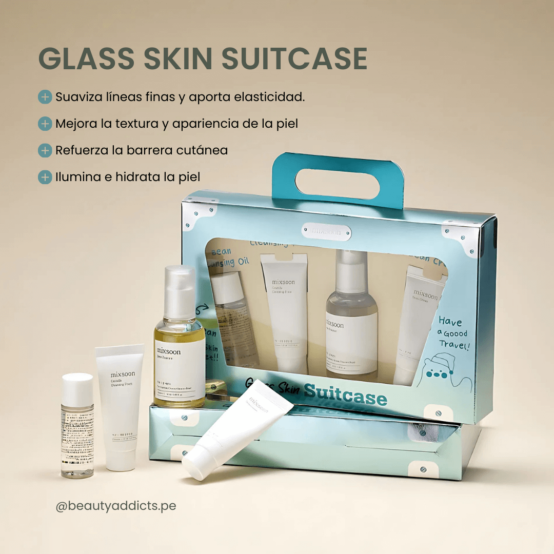 Glass Skin Suitcase Mixsoon suaviza la textura y mejora la luminosidad del rostro.