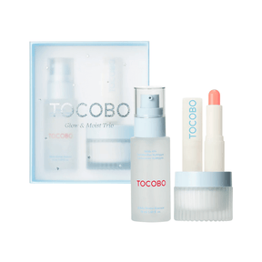 Glow Moist Trio Set de Tocobo con esencia Bifida, crema y bálsamo para hidratar y fortalecer la piel y labios.