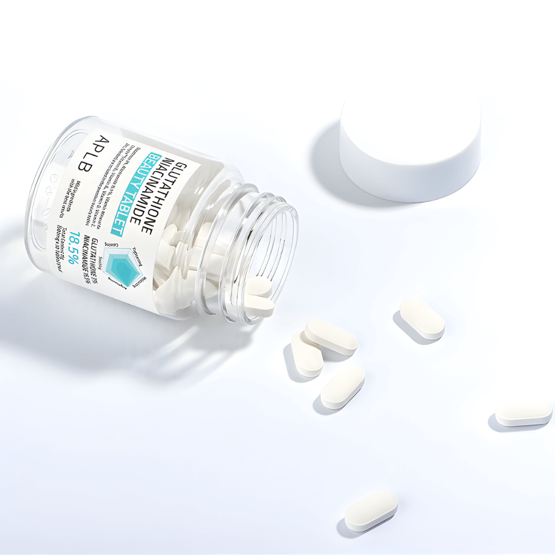 Glutathione Niacinamide Beauty Tablet APLB que protege la piel del estrés oxidativo y realzan su claridad natural.