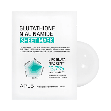 Sheet Mask APLB Glutathione Niacinamide para unificar el tono.