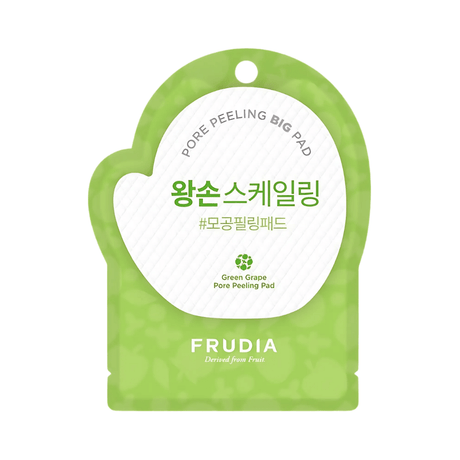 Frudia Green Grape Pore Peeling Pad limpia poros y mejora la textura de la piel.