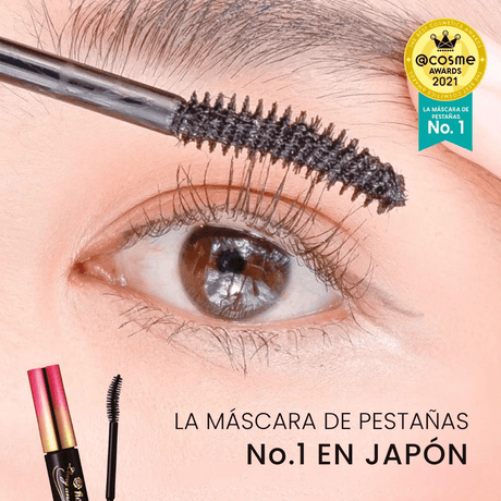 Máscara de pestañas con cepillo diseñado para separar y alargar las pestañas, creando una mirada más abierta y definida.
