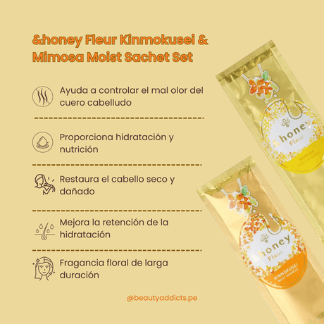 Vicrea &honey Fleur Kinmokusei & Mimosa Set con fragancia duradera de osmanto y mimosa. Shampoo y acondicionador Japones.