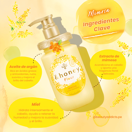 Tratamiento ViCREA &honey para cabello brillante, con más del 90% de ingredientes hidratantes.