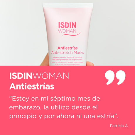 Crema ISDIN Woman Antiestrías mejora elasticidad y firmeza de la piel.