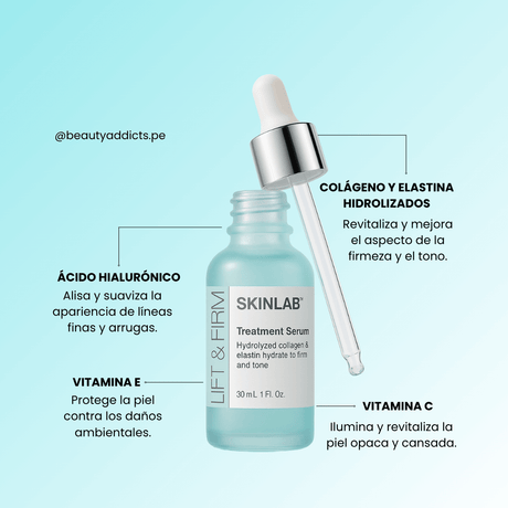 Lift Firm Serum Facial de SkinLab con péptidos y vitamina E para piel joven y cuidada.