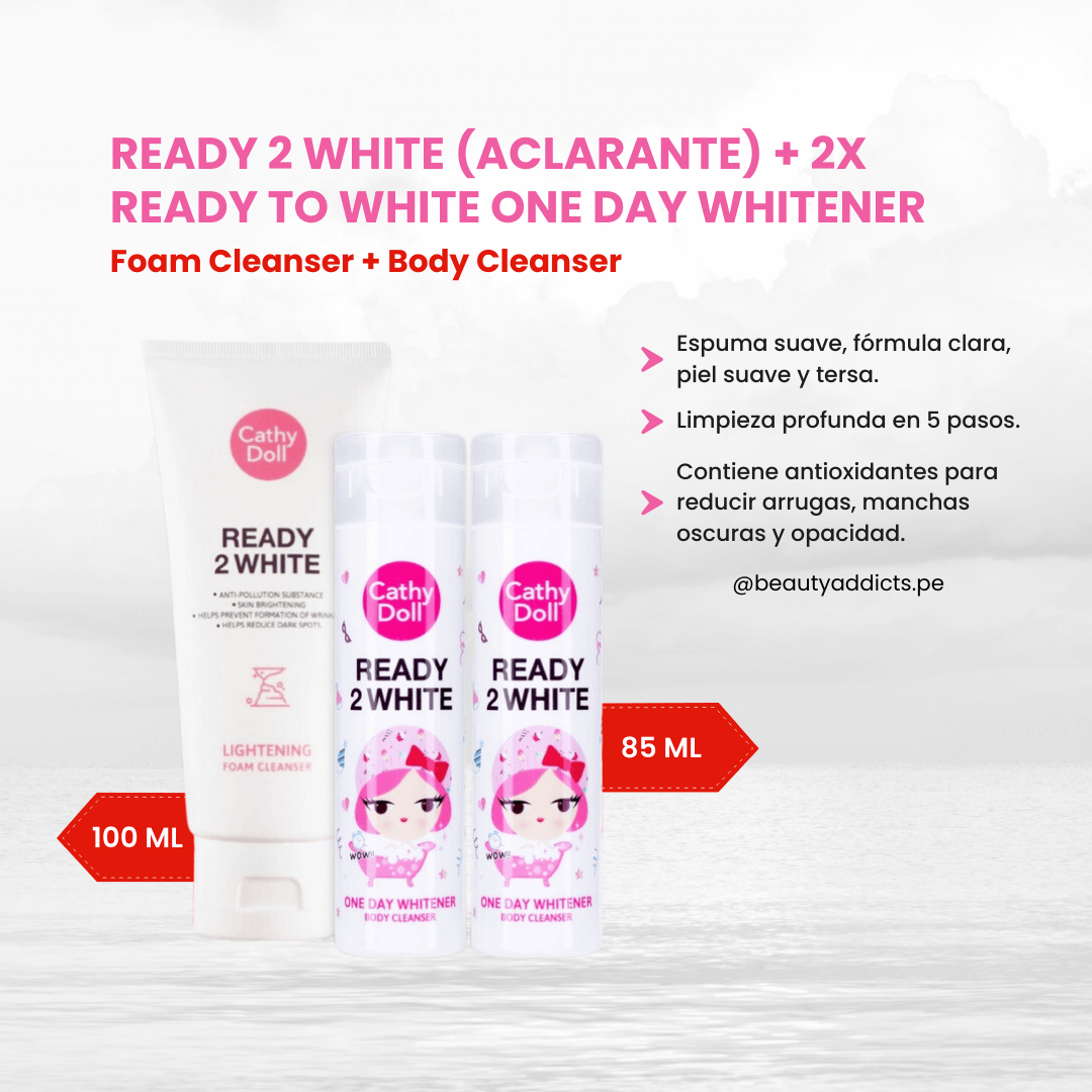 Set Lightening Foam y One Day Body Cleanser de Cathy Doll para un cuidado completo de rostro y cuerpo. 