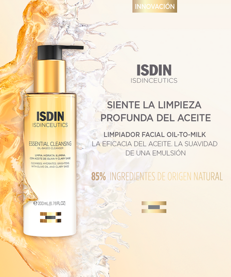 ISDIN Essential Cleansing ISDINCEUTICS hidrata y respeta la barrera cutánea.