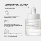 Niacinamide 10% Boosting Shot de Skin1004, que actúa en 3 pasos para una piel más uniforme.