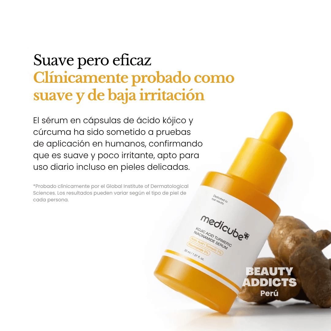 Tratamiento facial con niacinamida y ácido kójico diseñado para mejorar la apariencia de hiperpigmentación y marcas post acné.