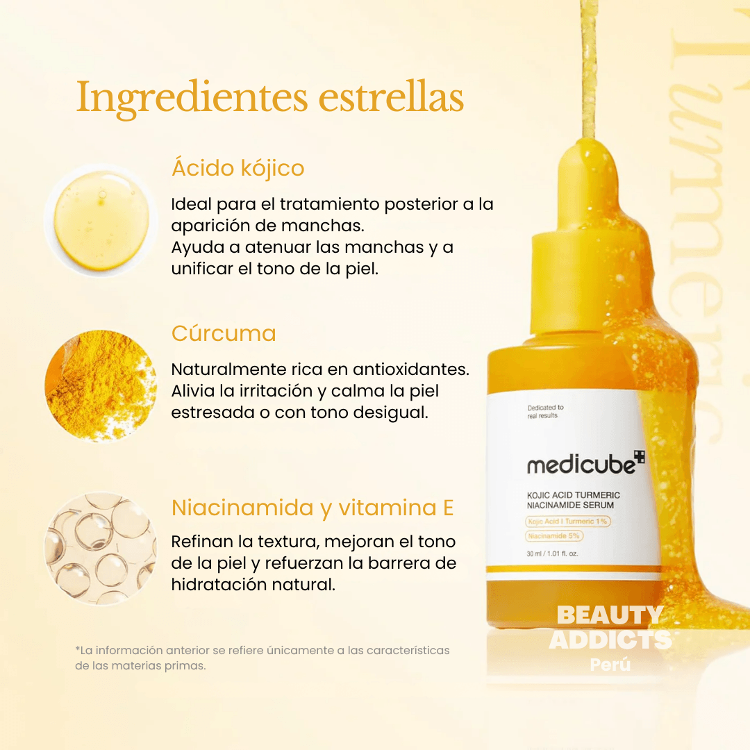 Tratamiento antioxidante con ácido kójico y niacinamida ideal para piel apagada o con manchas oscuras.