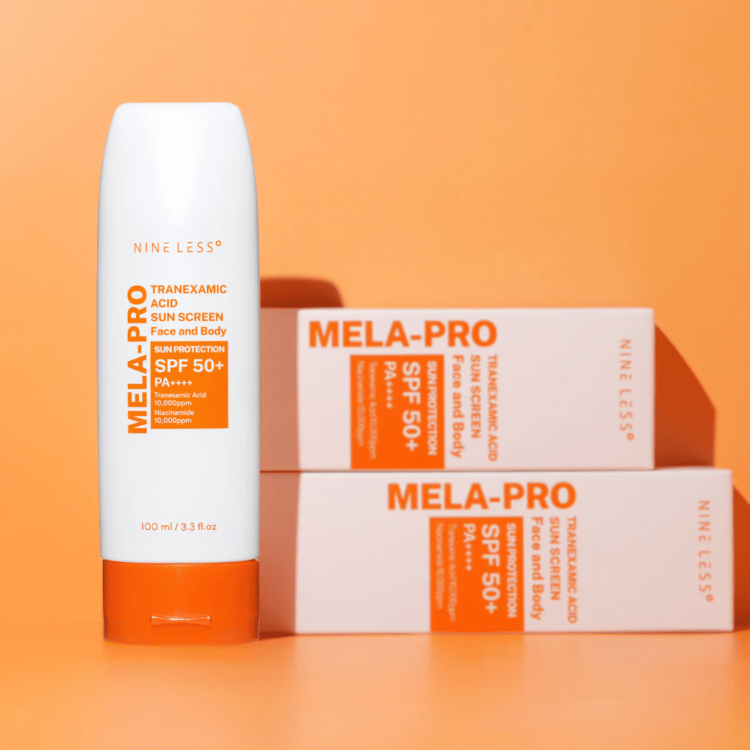 Protector solar Nineless Mela-Pro Tranexamic Acid con textura ligera que no deja rastro blanco.